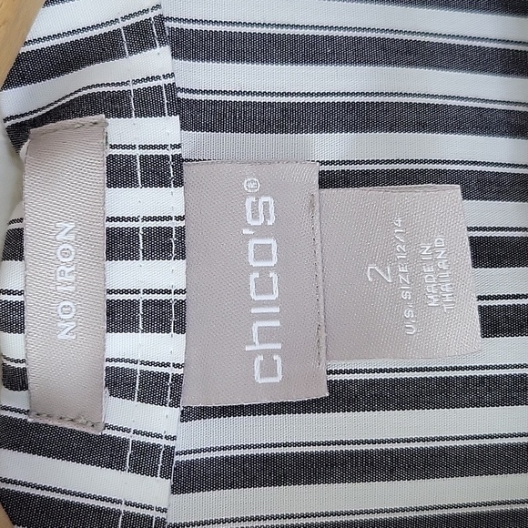 Chico's Grey White Stripe No Iron Popover Tunic 3/4 Sleeve Size Large/12 - Picture 4 of 7